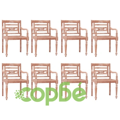 Столове Батавия, 8 бр, промито бяло, тиково масивно дърво ➤ топ цена ➤ sorbe.bg