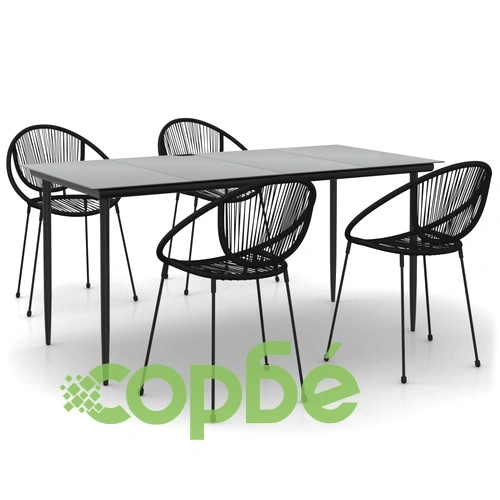 Градински трапезен комплект от 5 части, черeн, PVC ратан ➤ топ цена ➤ sorbe.bg