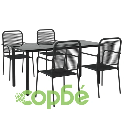 Градински комплект, 5 части, черен, памучно въже и стомана ➤ топ цена ➤ sorbe.bg