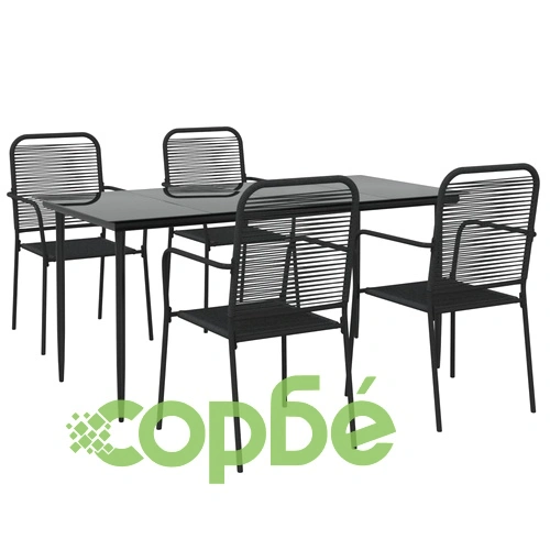 Градински комплект, 5 части, черен, памучно въже и стомана ➤ топ цена ➤ sorbe.bg