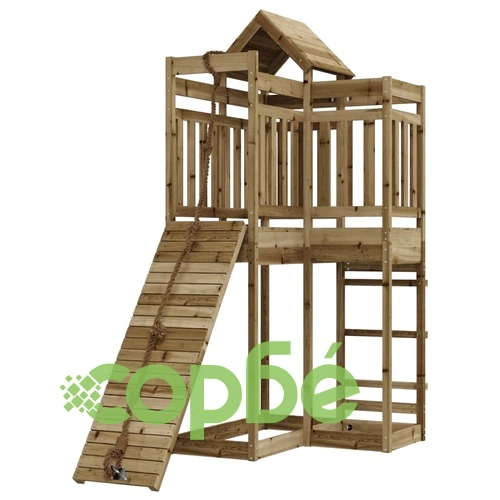 Къща за игра със стена за катерене, импрегниран бор масив ➤ топ цена ➤ sorbe.bg