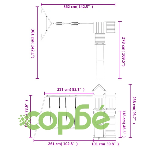 Комбинирано детско съоръжение за игра на открито, бор масив ➤ топ цена ➤ sorbe.bg