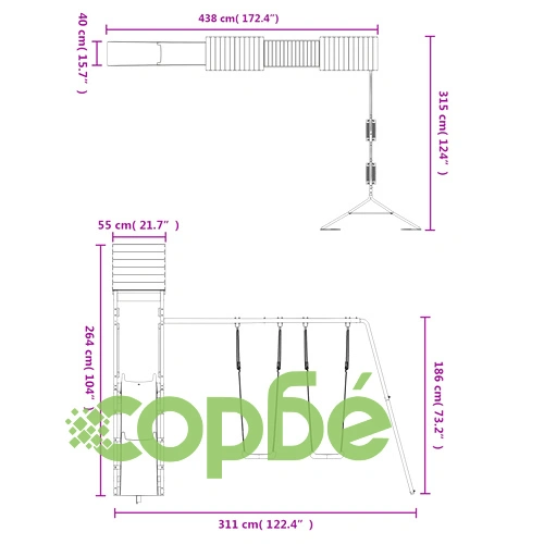 Комбинирано детско съоръжение за игра на открито, бор масив ➤ топ цена ➤ sorbe.bg