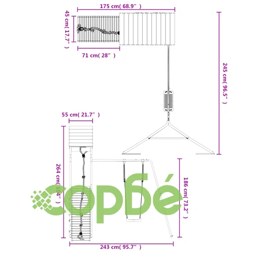 Комбинирано детско съоръжение за игра, импрегниран бор ➤ топ цена ➤ sorbe.bg