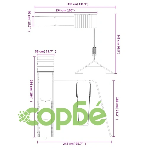 Комбинирано детско съоръжение за игра на открито, бор масив ➤ топ цена ➤ sorbe.bg