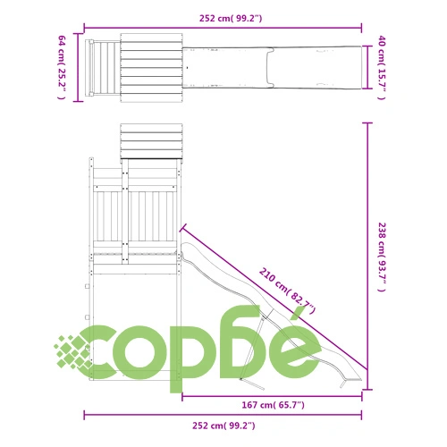 Комбинирано детско съоръжение за игра на открито, бор масив ➤ топ цена ➤ sorbe.bg