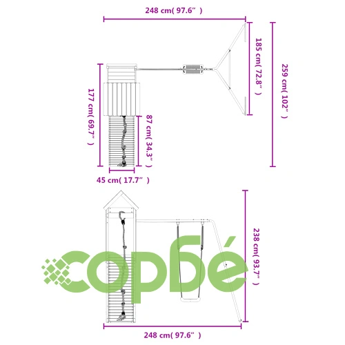 Комбинирано детско съоръжение за игра, импрегниран бор ➤ топ цена ➤ sorbe.bg