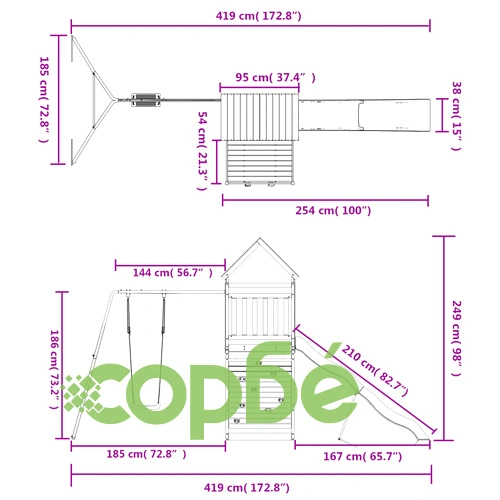 Комбинирано детско съоръжение за игра на открито, бор масив ➤ топ цена ➤ sorbe.bg