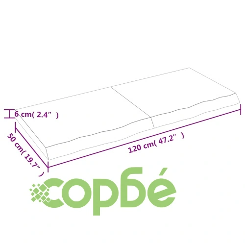 Плот за маса, 120x50x(2-6) см, необработен масивен дъб ➤ топ цена ➤ sorbe.bg