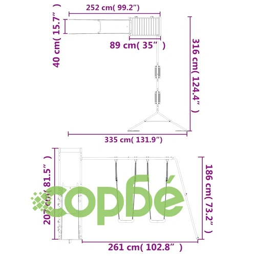 Комбинирано детско съоръжение за игра на открито, бор масив ➤ топ цена ➤ sorbe.bg