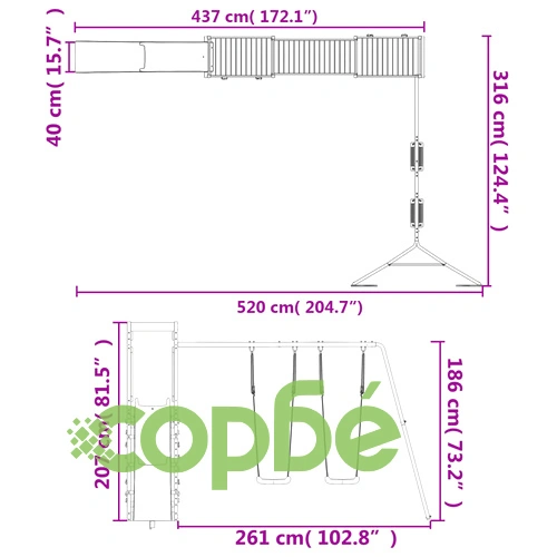 Комбинирано детско съоръжение за игра на открито, бор масив ➤ топ цена ➤ sorbe.bg