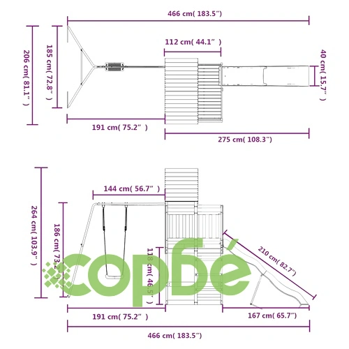 Комбинирано детско съоръжение за игра на открито, бор масив ➤ топ цена ➤ sorbe.bg