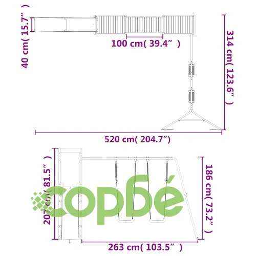 Комбинирано детско съоръжение, масивна дугласка дървесина ➤ топ цена ➤ sorbe.bg