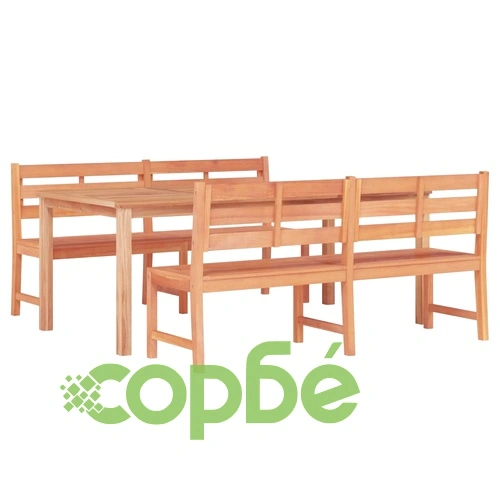 Градински трапезен комплект, 3 части, тиково дърво масив ➤ топ цена ➤ sorbe.bg