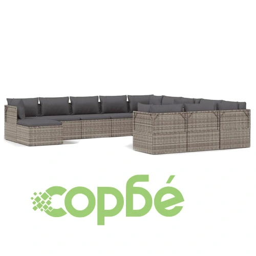 Градински лаундж комплект с възглавници 12 части сив полиратан ➤ топ цена ➤ sorbe.bg