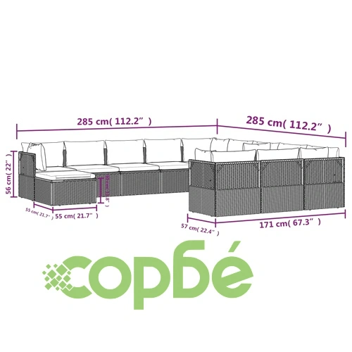 Градински лаундж комплект с възглавници 12 части сив полиратан ➤ топ цена ➤ sorbe.bg