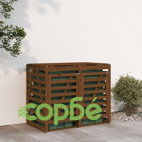 Двоен навес за съхранение на кофи за боклук, кафяв, бор масив ➤ топ цена ➤ sorbe.bg