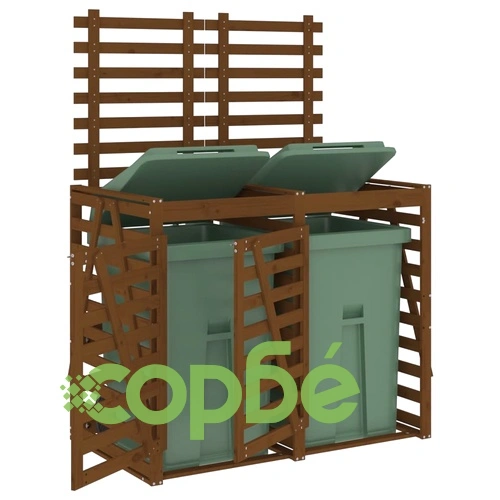 Двоен навес за съхранение на кофи за боклук, кафяв, бор масив ➤ топ цена ➤ sorbe.bg