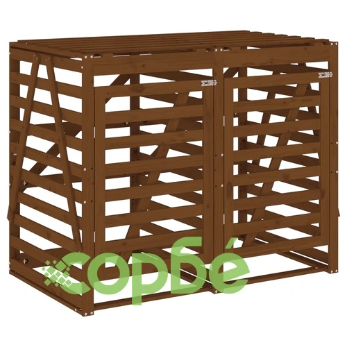 Двоен навес за съхранение на кофи за боклук, кафяв, бор масив ➤ топ цена ➤ sorbe.bg