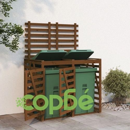 Двоен навес за съхранение на кофи за боклук, кафяв, бор масив ➤ топ цена ➤ sorbe.bg
