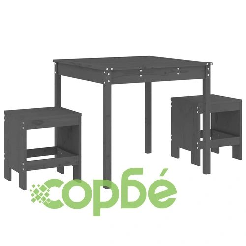 Градински бистро комплект от 3 части, сиво, бор масив ➤ топ цена ➤ sorbe.bg