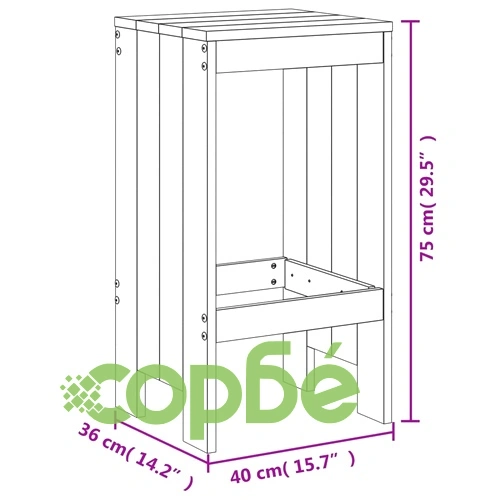 Градински бар комплект от 5 части, черен, масивно дърво бор ➤ топ цена ➤ sorbe.bg