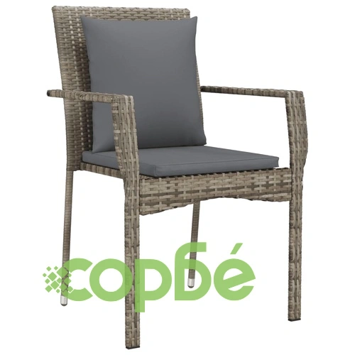 Градински трапезен комплект 5 части с възглавници сив полиратан ➤ топ цена ➤ sorbe.bg