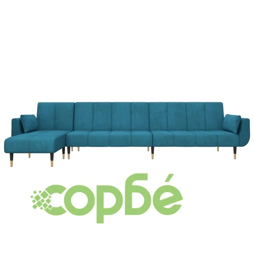 Г-образно разтегателно канапе синьо 275x140x70 см кадифе ➤ топ цена ➤ sorbe.bg