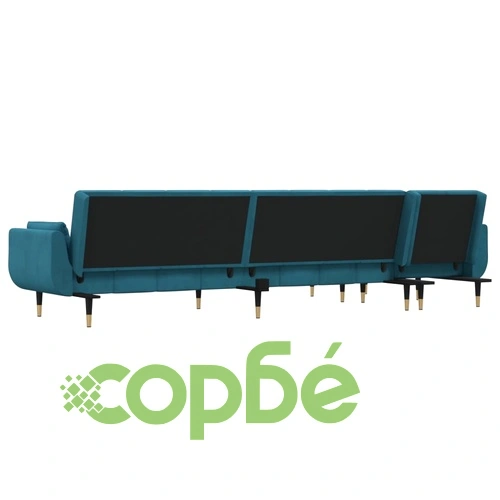 Г-образно разтегателно канапе синьо 275x140x70 см кадифе ➤ топ цена ➤ sorbe.bg