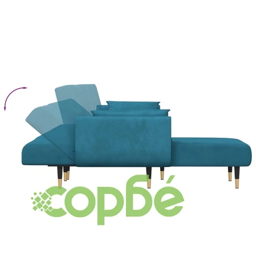 Г-образно разтегателно канапе синьо 275x140x70 см кадифе ➤ топ цена ➤ sorbe.bg