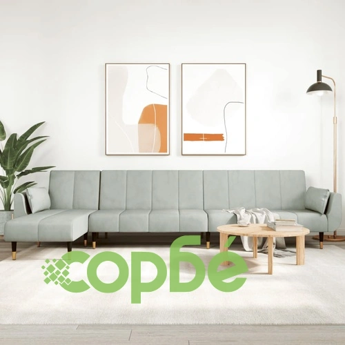 Г-образно разтегателно канапе светлосиво 275x140x70 см кадифе ➤ топ цена ➤ sorbe.bg
