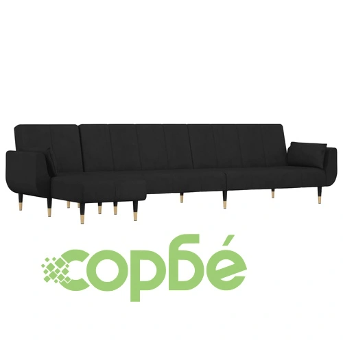 Г-образно разтегателно канапе черно 275x140x70 см кадифе ➤ топ цена ➤ sorbe.bg