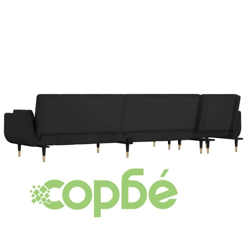 Г-образно разтегателно канапе черно 275x140x70 см кадифе ➤ топ цена ➤ sorbe.bg
