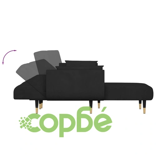 Г-образно разтегателно канапе черно 275x140x70 см кадифе ➤ топ цена ➤ sorbe.bg