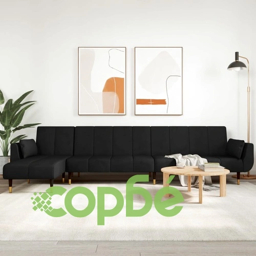Г-образно разтегателно канапе черно 275x140x70 см кадифе ➤ топ цена ➤ sorbe.bg