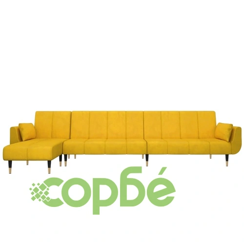 Г-образно разтегателно канапе жълто 275x140x70 см кадифе ➤ топ цена ➤ sorbe.bg