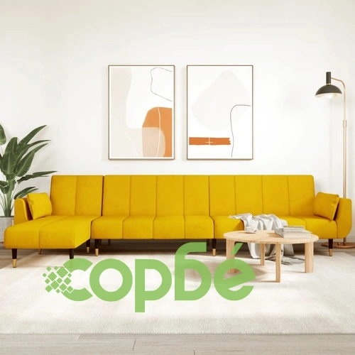 Г-образно разтегателно канапе жълто 275x140x70 см кадифе ➤ топ цена ➤ sorbe.bg