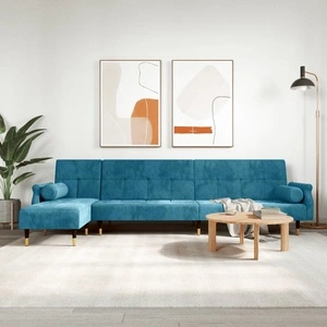 Г-образно разтегателно канапе синьо 271x140x70 см кадифе