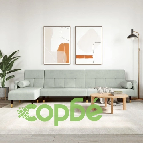 Г-образно разтегателно канапе светлосиво 271x140x70 см кадифе ➤ топ цена ➤ sorbe.bg