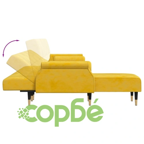 Г-образно разтегателно канапе жълто 271x140x70 см кадифе ➤ топ цена ➤ sorbe.bg