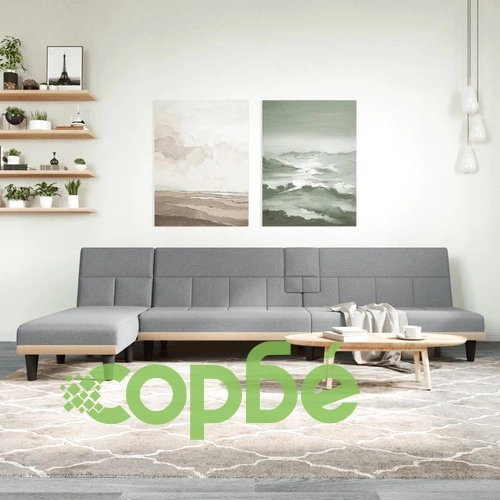 Г-образно разтегателно канапе светлосиво 255x140x70 см плат ➤ топ цена ➤ sorbe.bg