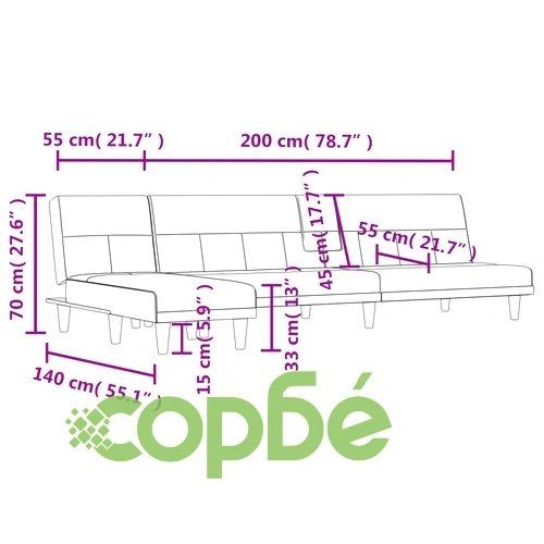 Г-образно разтегателно канапе черно 255x140x70 см плат ➤ топ цена ➤ sorbe.bg