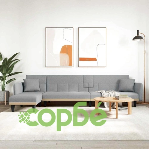 Г-образно разтегателно канапе светлосиво 275x140x70 см плат ➤ топ цена ➤ sorbe.bg