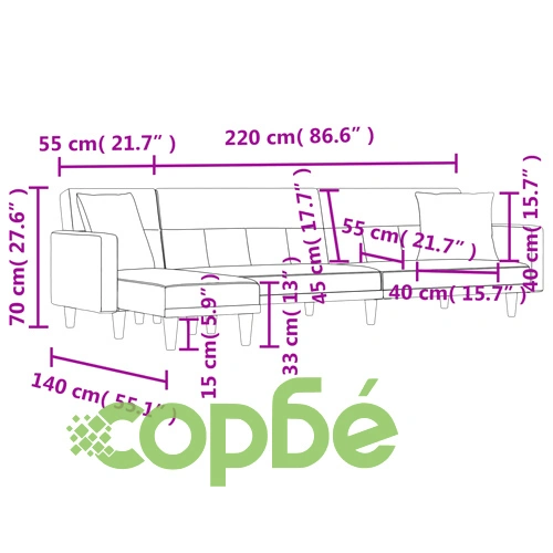 Г-образно разтегателно канапе тъмносиво 275x140x70 см плат ➤ топ цена ➤ sorbe.bg