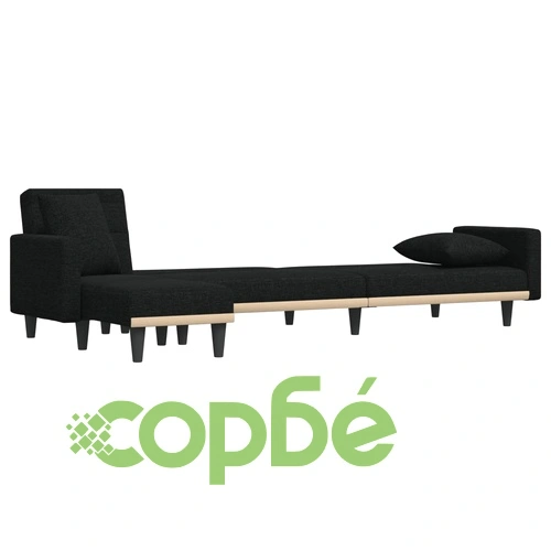 Г-образно разтегателно канапе черно 275x140x70 см плат ➤ топ цена ➤ sorbe.bg