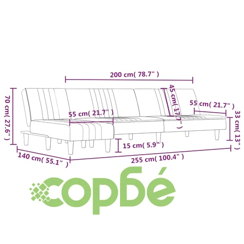 Г-образно разтегателно канапе светлосиво 255x140x70 см плат ➤ топ цена ➤ sorbe.bg