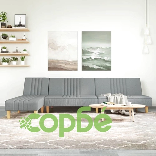 Г-образно разтегателно канапе светлосиво 255x140x70 см плат ➤ топ цена ➤ sorbe.bg