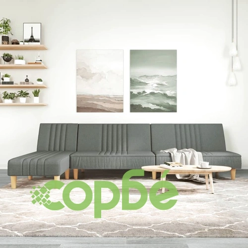 Г-образно разтегателно канапе тъмносиво 255x140x70 см плат ➤ топ цена ➤ sorbe.bg