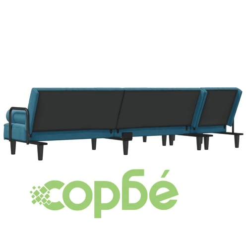 Г-образно разтегателно канапе синьо 260x140x70 см кадифе ➤ топ цена ➤ sorbe.bg