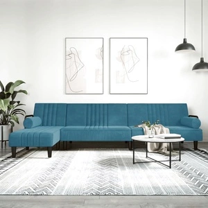 Г-образно разтегателно канапе синьо 260x140x70 см кадифе
